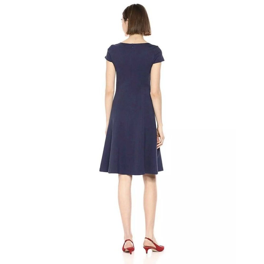 Women's Cap Sleeve Square Neck Dress Seamed Fit, Navy Blue, Size 4 NWT (sku9) - Picture 2 of 9